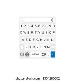 Search engine on the Internet from your mobile phone . Keyboard layout for the touch device. Vector illustration.