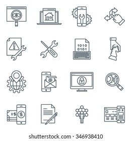 Search engine optimisation and design icon set suitable for info graphics, websites and print media. Black and white flat line icons.