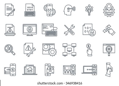 Search engine optimisation and design icon set suitable for info graphics, websites and print media. Black and white flat line icons.