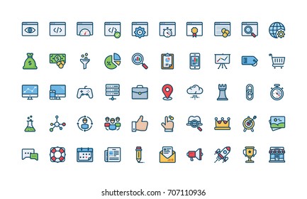 Search engine optimisation icon set, filled outline style