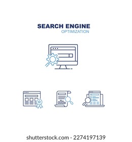 Search Engine Optimisation. Website SEO Icon for Search Engine Results. Web page SEO. Vector line icon. Editable stroke and colors.