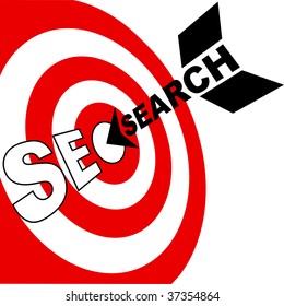 A search engine optimization arrow hits the target market SEO bulls eye