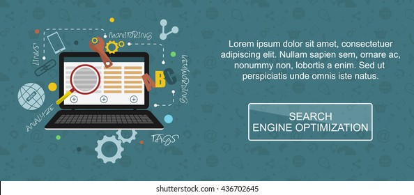 Search engine optimization banner. SEO. Web banner, slider or vector flat background.