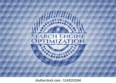 Search Engine Optimization blue badge with geometric pattern.