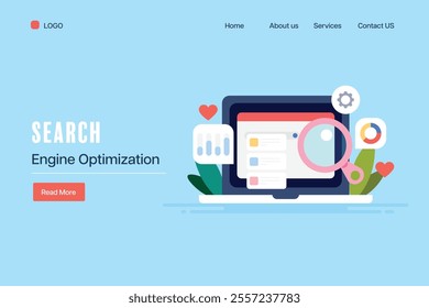 Search engine optimization concept, SEO optimization, SEO analysis, Website marketing - vector illustration landing page template