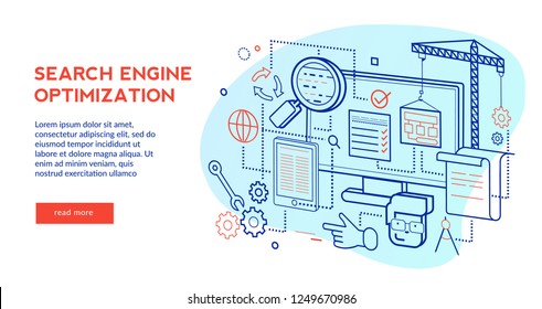 Search Engine Optimization Concept For Web Page, Banner, Presentation. Vector Illustration