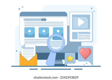 Search engine optimization concept, Website ranking in search engines, SERP, SEO optimization for website ranking, SERP and SEO optimization, vector illustration background with icons.