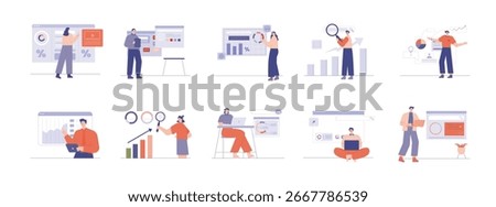 Search Engine Optimization digital strategy, art modern. Character design. Vector flat illustration