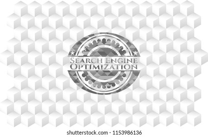 Search Engine Optimization grey badge with geometric cube white background