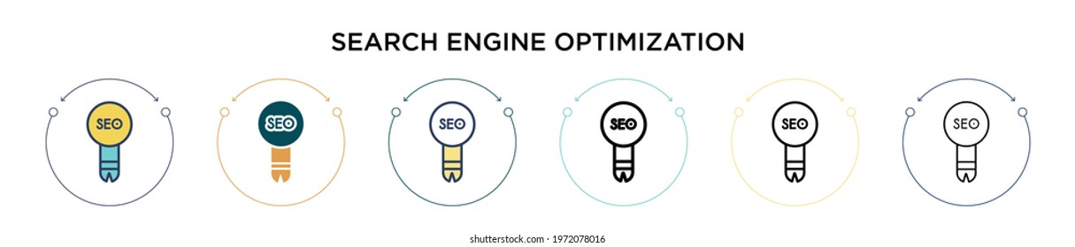 Search engine optimization icon in filled, thin line, outline and stroke style. Vector illustration of two colored and black search engine optimization vector icons designs can be used for mobile,