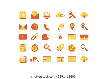 Search Engine Optimization Icon Pack: Business, Marketing, Traffic, Solid icons vector collection.