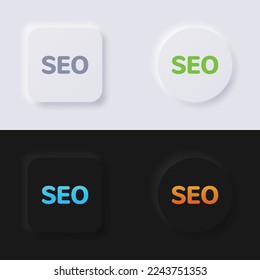 Search Engine Optimization icon set, Multicolor neumorphism button soft UI Design for Web design, Application UI and more, Button, Vector.