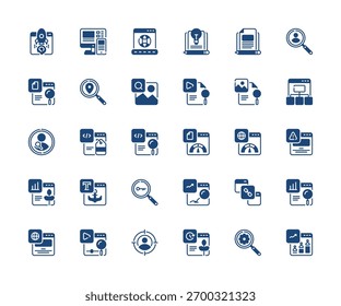 Ícone de otimização de mecanismo de pesquisa definido. Ícones de vetor. Ícones sólidos