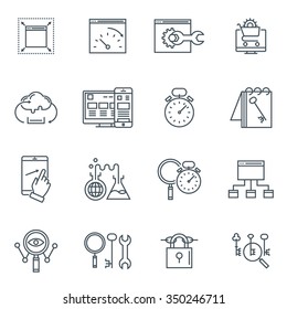 Search engine optimization icon set suitable for info graphics, websites and print media. Black and white flat line icons.