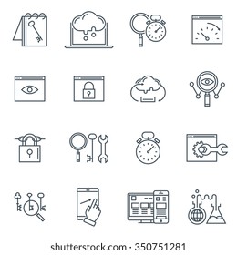 Search engine optimization icon set suitable for info graphics, websites and print media. Black and white flat line icons.