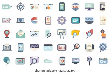 Search engine optimization icons set flat vector. Search global. Research chart isolated