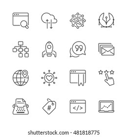 search engine optimization icons set, thin line, black color