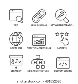 search engine optimization icons set, thin line, black color