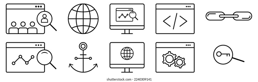 Search Engine Optimization Icons. Web Line Icons. 
