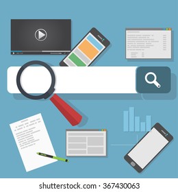 Search engine optimization illustration. SEO analytics and web development flat icons.