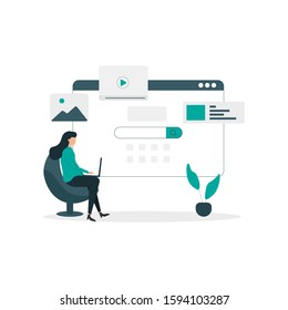 search engine optimization illustration vector concept. women work on seo.  banner, website, landing page, social media post, homepage