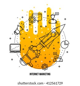 Search engine optimization illustration. Vector line flat style . Outline icons collection. SEO concept.