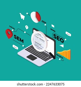 Search Engine Optimization isometric 3d vector illustration concept for banner, website, illustration, landing page, flyer, etc.