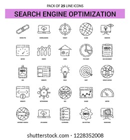 Search Engine Optimization Line Icon Set - 25 Dashed Outline Style