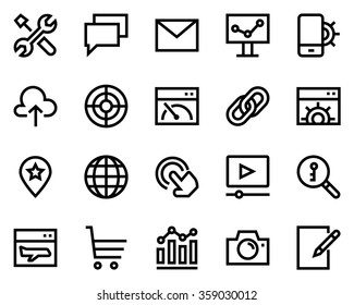 Search engine optimization line icon set. Pixel perfect fully editable vector icon suitable for websites, info graphics and print media.