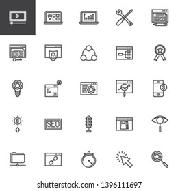 Search engine optimization line icons set. linear style symbols collection, outline signs pack. vector graphics. Set includes icons as seo web optimization, keyword search, sitemap, browser setting 