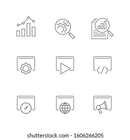 Search engine optimization line icons on white background