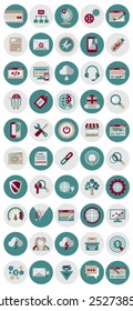 Search engine optimization and marketing icons. Fifty flat vector icons marketing and Search engine optimization. All layers have their names.
