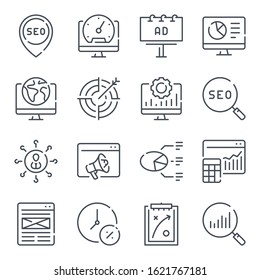 Search Engine Optimization And marketing related line icons. Business, startup and project launch vector linear icon set.
