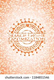 Search Engine Optimization orange tile background illustration. Square geometric mosaic seamless pattern with emblem inside.