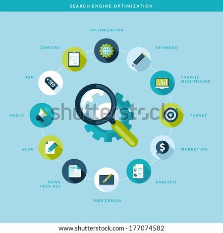 Search engine optimization process. Flat design concept.    