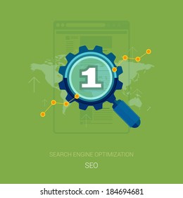 Search engine optimization process vector illustration. Flat design icons concept for seo and sem concept vector illustration.