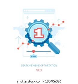 Search engine optimization process vector illustration. Flat design icons concept for seo and sem concept vector illustration.