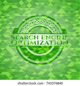 Search Engine Optimization realistic green emblem. Mosaic background