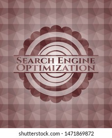 Search Engine Optimization red badge with geometric pattern. Seamless.