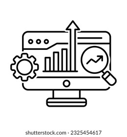 Search Engine Optimization, SEO  Icon, Search Engine Ranking Vector With Desktop Computer, Graph, And Magnifying Glass Vector Illustration