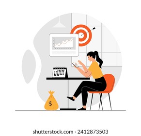 Search engine optimization SEO planning. Effective SEO budget plan. Illustration with people scene in flat design for website and mobile development.