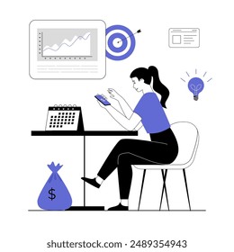 Search engine optimization SEO planning. Effective SEO budget plan. Vector illustration with line people for web design.