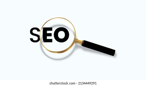 Search Engine Optimization SEO ranking concept, magnifying glass with word on isolated white background. can used for banner, background, poster, header.