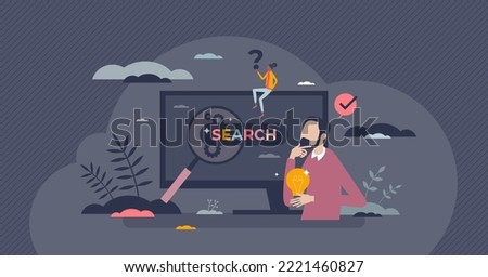 Search engine optimization or SEO service for web ranking tiny person concept. Marketing tool with website traffic development and boost with keywords vector illustration. Internet ranking strategy.