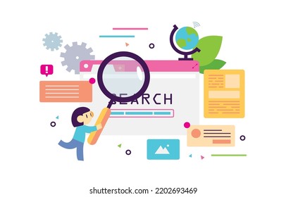 Search Engine Optimization, SEO Strategy Abstract Concept Vector Illustration Set. Mobile Media Optimization, Local Search, Boost In Traffic, Search Engine Targeting, Business Digital Promotion