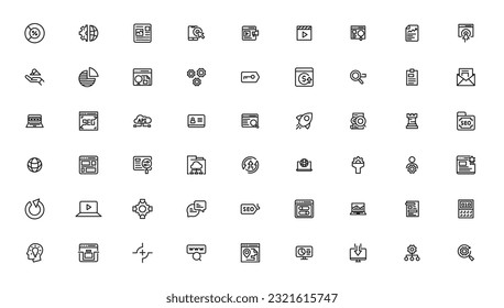 Search Engine Optimization - SEO thin line and marketing icons set. Web Development and Optimization icons. Vector illustration