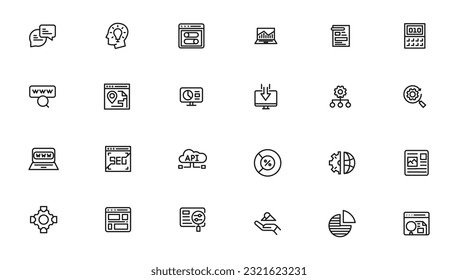 Search Engine Optimization - SEO thin line and marketing icons set. Web Development and Optimization icons. Vector illustration
