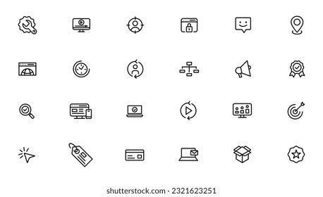 Search Engine Optimization - SEO thin line and marketing icons set. Web Development and Optimization icons. Vector illustration
