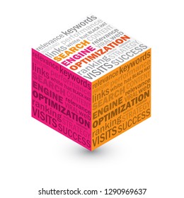 SEARCH ENGINE OPTIMIZATION (SEO) word cloud on anti-gravity cube
