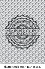 Search Engine Optimization shiny silver emblem. Scales pattern. Vector Illustration. Detailed.